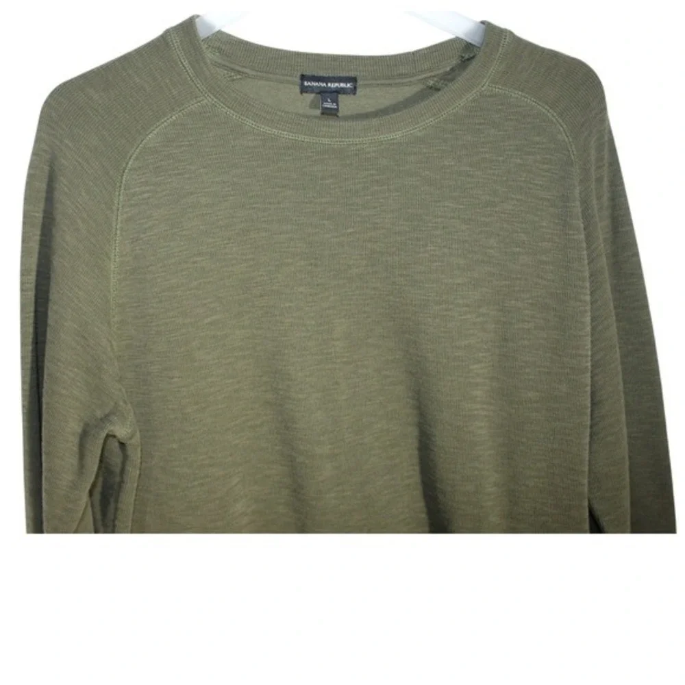 Banana Republic Mens Olive Green Slub Knit Long Sleeve Crewneck‎ Pullover Large